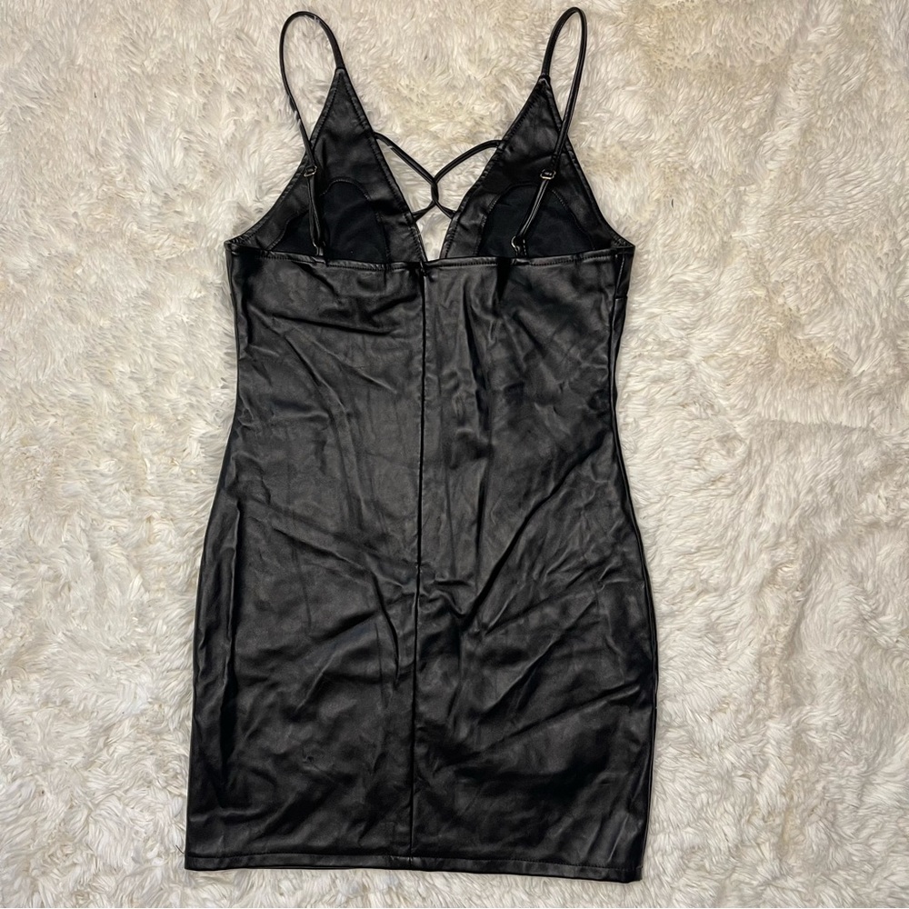 Fashion Nova Black Faux Leather Dress “Keep It Right and Tight Dress” - Picture 7 of 14